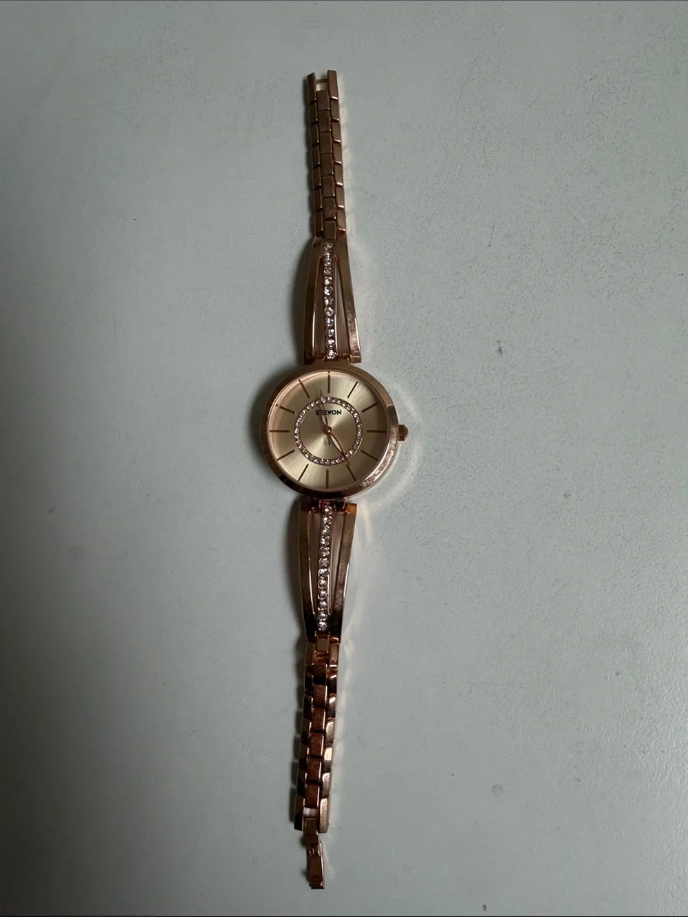 Elegant Women's Rose Gold Bracelet Watch with Crystal Accents needs battery